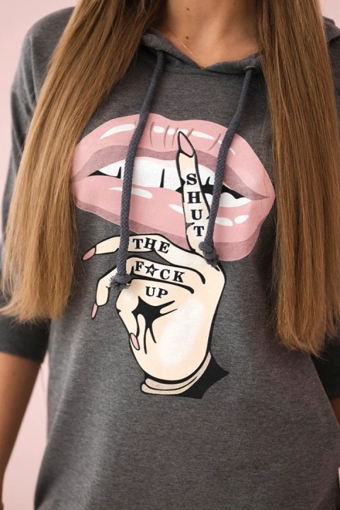 Sukienka z dłuższym tyłem i kolorowym nadrukiem grafitowa