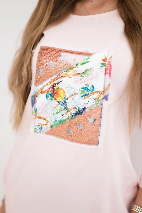 Sukienka z grafiką 3D Bird pudrowy róż