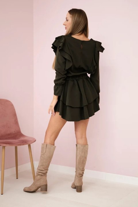 Sukienka z pionowymi falbanami khaki