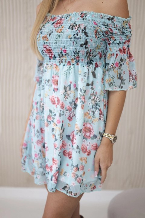 Sukienka hiszpanka z motywem kwiatowym miętowa