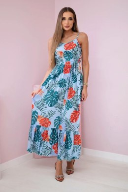 Sukienka z motywem liści błękitna