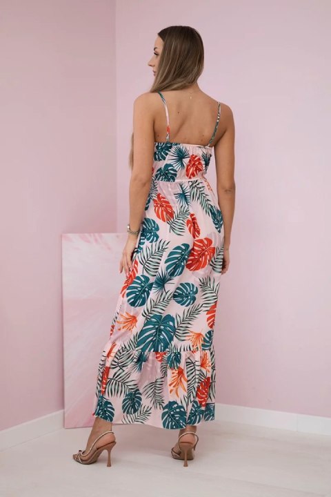 Sukienka z motywem liści pudrowy róż