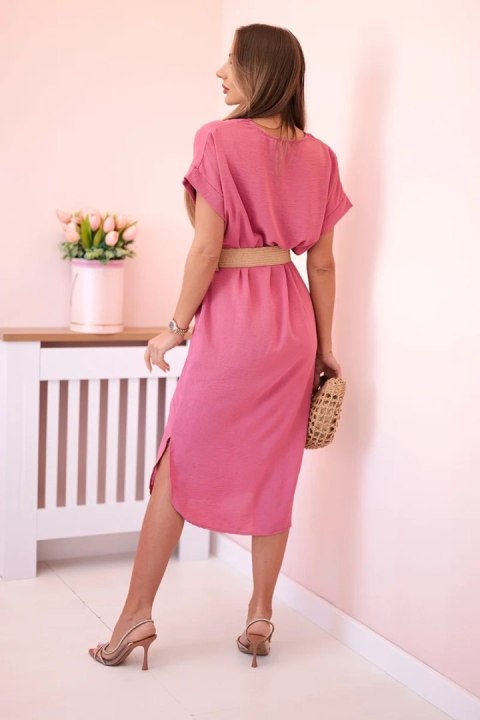 Sukienka z ozdobnym paskiem ciemno różowa