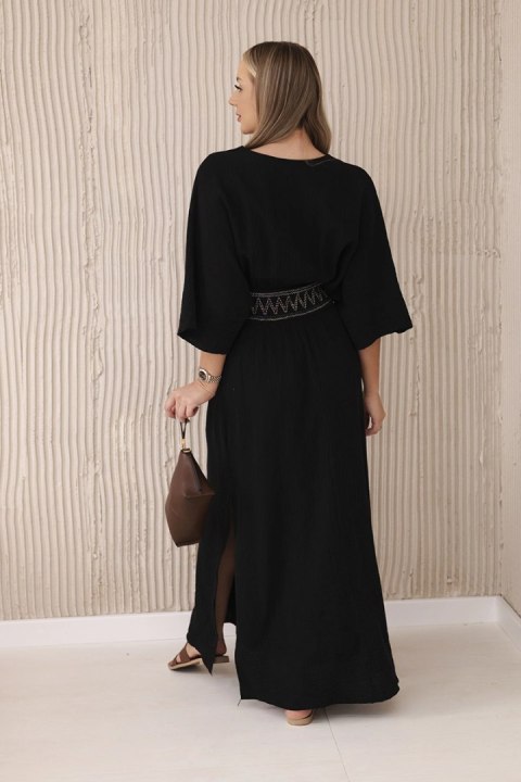 Sukienka muślinowa z haftem w talii czarna