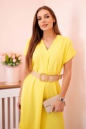Sukienka z ozdobnym paskiem żółta