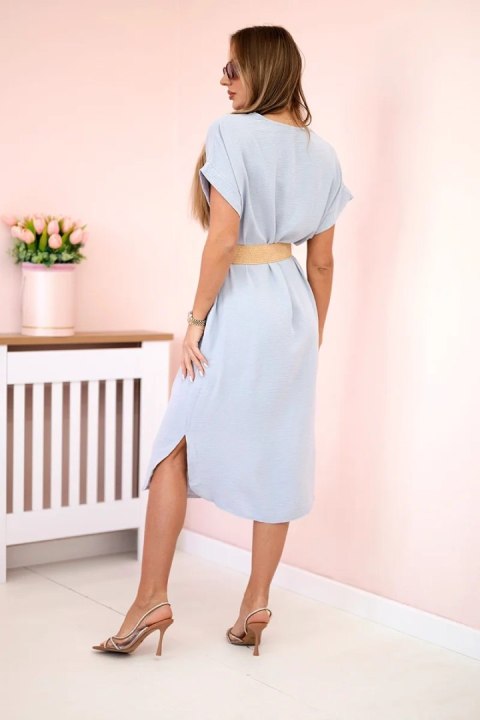 Sukienka z ozdobnym paskiem szara