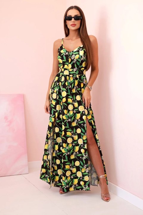 Sukienka damska maxi na ramiączkach z nadrukiem czarna