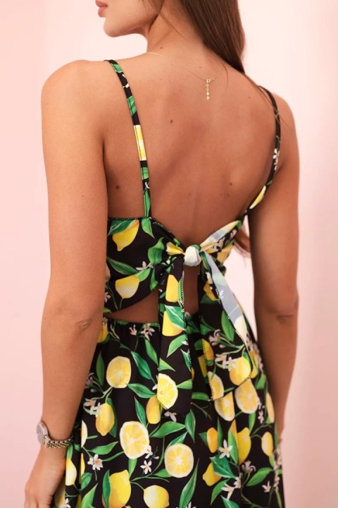 Sukienka damska maxi na ramiączkach z nadrukiem czarna