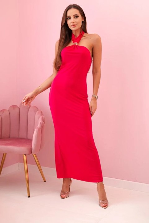 Sukienka damska maxi z odkrytymi plecami i marszczeniem fuksja