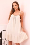 Sukienka damska muślinowa na ramiączkach z falbaną beżowa