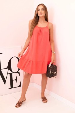 Sukienka damska muślinowa na ramiączkach z falbaną malinowa