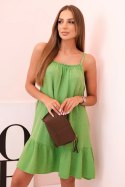 Sukienka damska muślinowa na ramiączkach z falbaną oliwkowa
