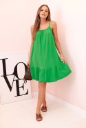 Sukienka damska muślinowa na ramiączkach z falbaną zielona