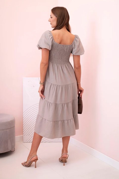 Sukienka damska wiskozowa z bufiastym rękawem i marszczoną górą fango