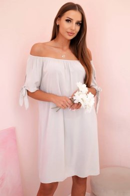 Sukienka damska z wiskozy z wiązaniem na rękawach beżowa