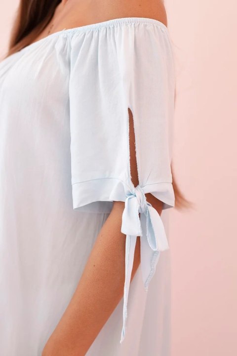 Sukienka damska z wiskozy z wiązaniem na rękawach niebieska