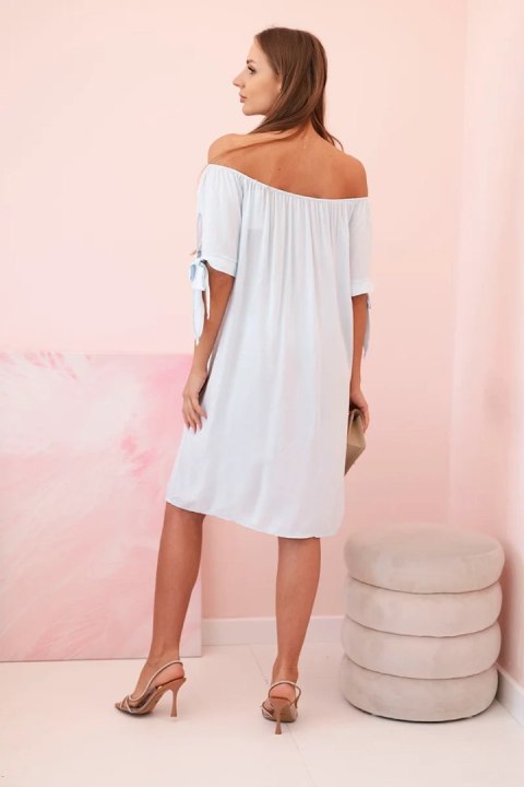 Sukienka damska z wiskozy z wiązaniem na rękawach niebieska