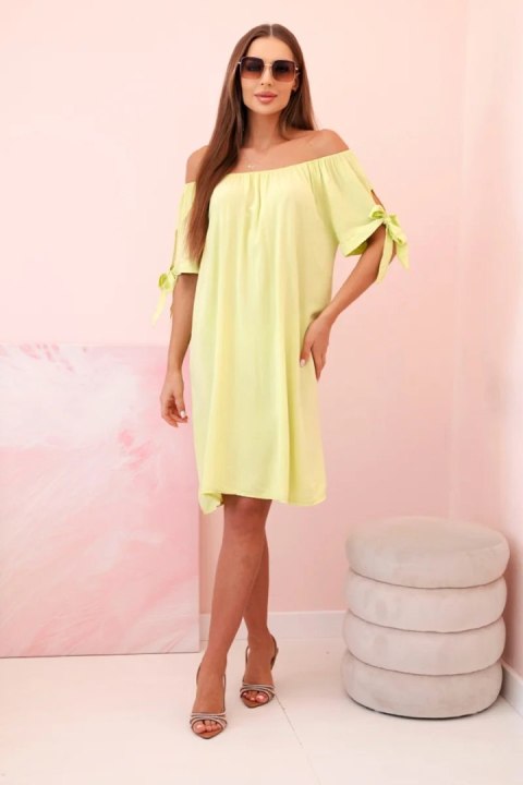 Sukienka damska z wiskozy z wiązaniem na rękawach pistacjowa