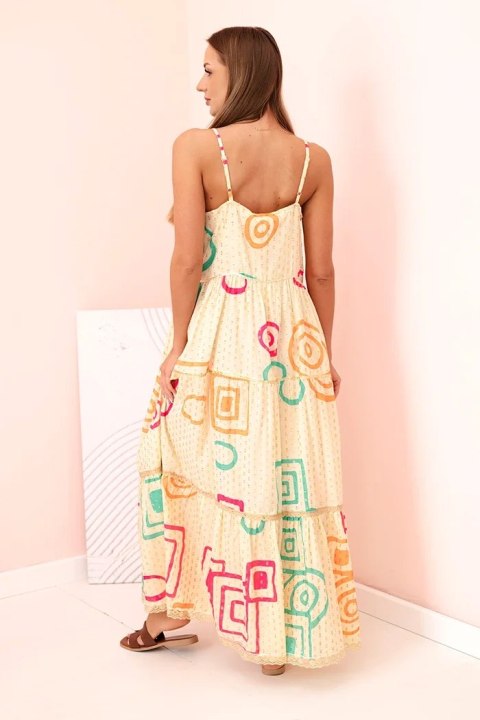 Sukienka damska bawełniana z kolorowym wzorem beżowa