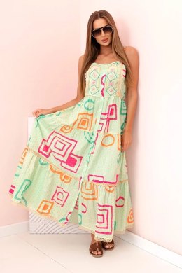 Sukienka damska bawełniana z kolorowym wzorem miętowa