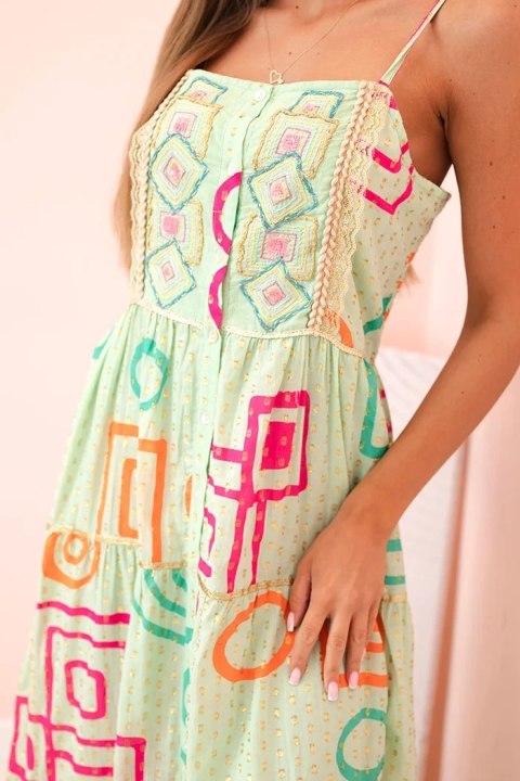 Sukienka damska bawełniana z kolorowym wzorem miętowa