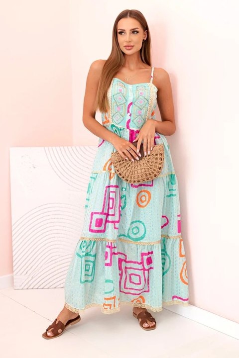 Sukienka damska bawełniana z kolorowym wzorem niebieska