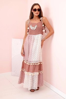 Sukienka damska boho na ramiączkach camelowa