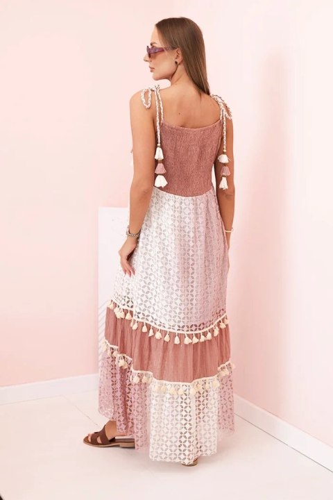 Sukienka damska boho na ramiączkach camelowa