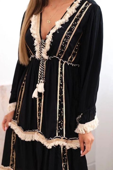 Sukienka damska boho z koronką czarna