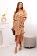 Sukienka damska hiszpanka z dłuższym tyłem camelowa