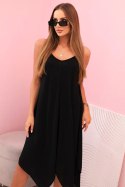 Sukienka damska na ramiączkach rozkloszowana z asymetrycznym dołem czarna