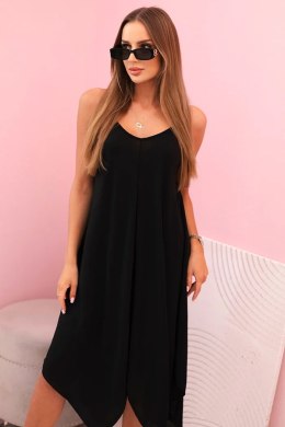 Sukienka damska na ramiączkach rozkloszowana z asymetrycznym dołem czarna