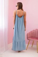Sukienka damska na ramiączkach z falbaną jasno jeansowa