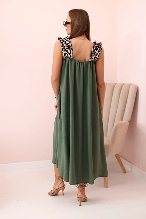 Sukienka damska z ramiączkami w panterkę khaki