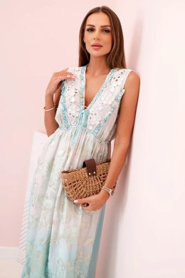 Sukienka damska z wiskozy z haftem miętowa