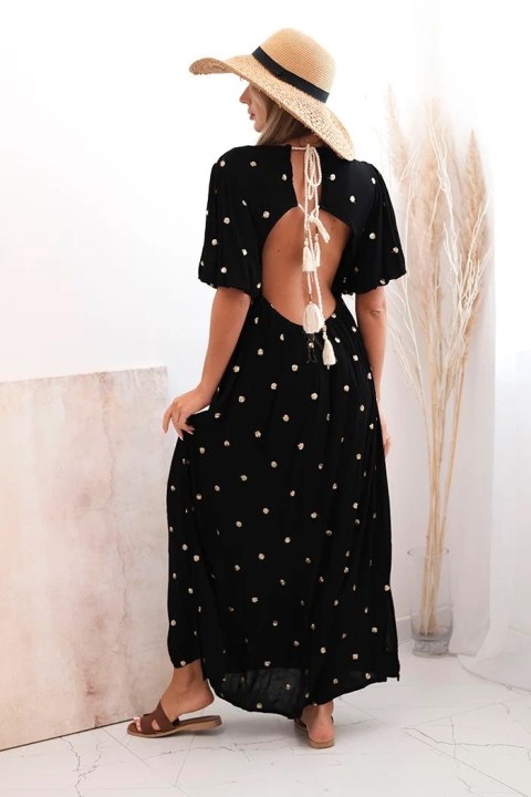 Sukienka damska z wiskozy z wiązaniem na plecach czarna