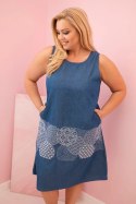 Sukienka damska Plus Size bez rękawów z ozdobnym wzorem jeansowa
