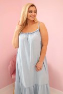 Sukienka damska Plus Size na ramiączkach z falbaną jasno jeansowa