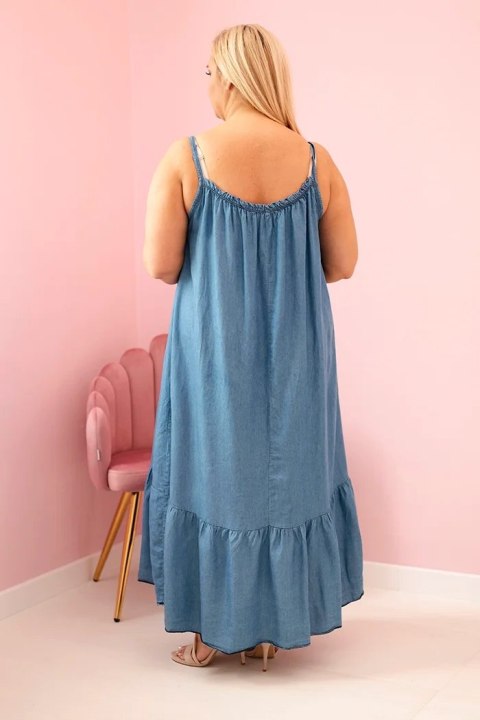 Sukienka damska Plus Size na ramiączkach z falbaną jeansowa