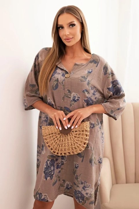 Sukienka damska bawełniana z kwiatowym wzorem i rękawem 3/4 fango