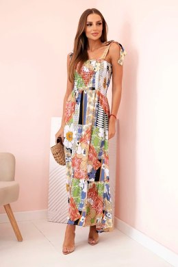 Sukienka damska bawełniana z marszczeniem i kwiatowym wzorem jeansowa