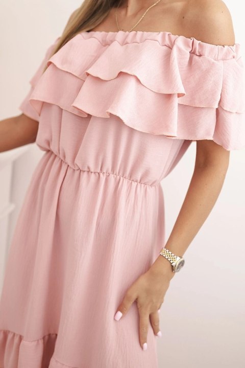 Sukienka damska hiszpanka z dłuższym tyłem ciemno różowa