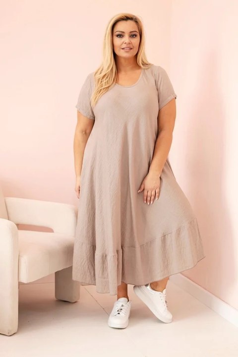 Sukienka damska plus size z krótkim rękawem i falbaną z lekkiej wiskozy fango