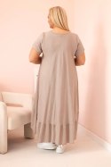 Sukienka damska plus size z krótkim rękawem i falbaną z lekkiej wiskozy fango