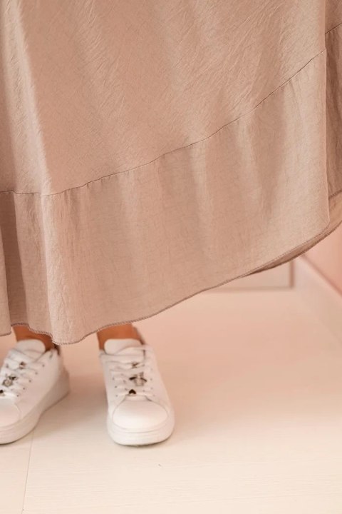 Sukienka damska plus size z krótkim rękawem i falbaną z lekkiej wiskozy fango