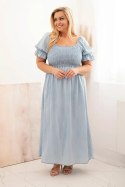 Sukienka damska plus size z krótkim rękawem i marszczeniem z tencelu maxi jasno jeansowa