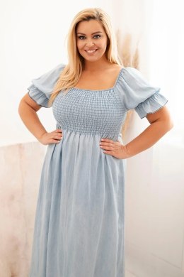 Sukienka damska plus size z krótkim rękawem i marszczeniem z tencelu maxi jasno jeansowa