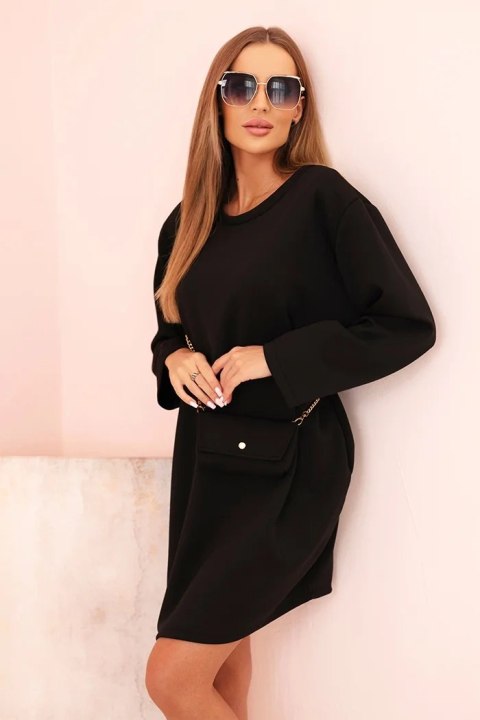 Sukienka damska wiskozowa Plus Size z torebką na łańcuszku czarna