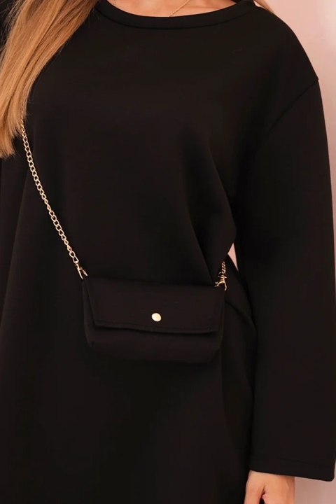 Sukienka damska wiskozowa Plus Size z torebką na łańcuszku czarna