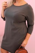 Sukienka damska Plus Size z bawełną o prostym kroju i rękawem 3/4 khaki
